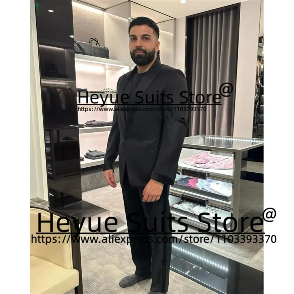 High-end Products Black Wedding Suits For Men Slim Fit Peak Lapel Groom Prom Tuxedos2Pcs Sets Business Male Blazer Costume Homme