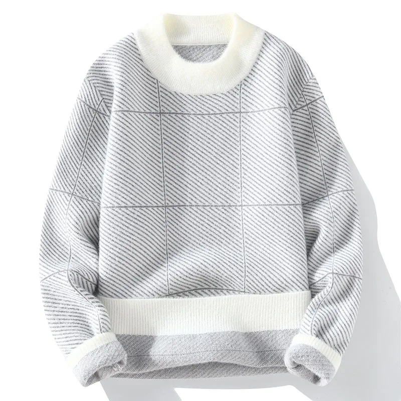 

New Style Men Autumn and Winter High Quality Knitted Sweaters/Male Slim Fit Plaid O-Neck Long-sleeved Pullover 3XL-M