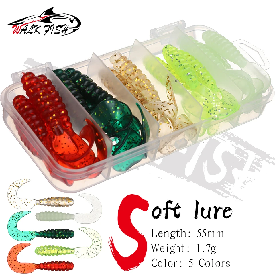 

WALK FISH 25PCS 55mm/1.7g New Fishing Soft Lures Grub Tackle Soft Fishing Lure Worm Artificial Soft Bait Wobbles