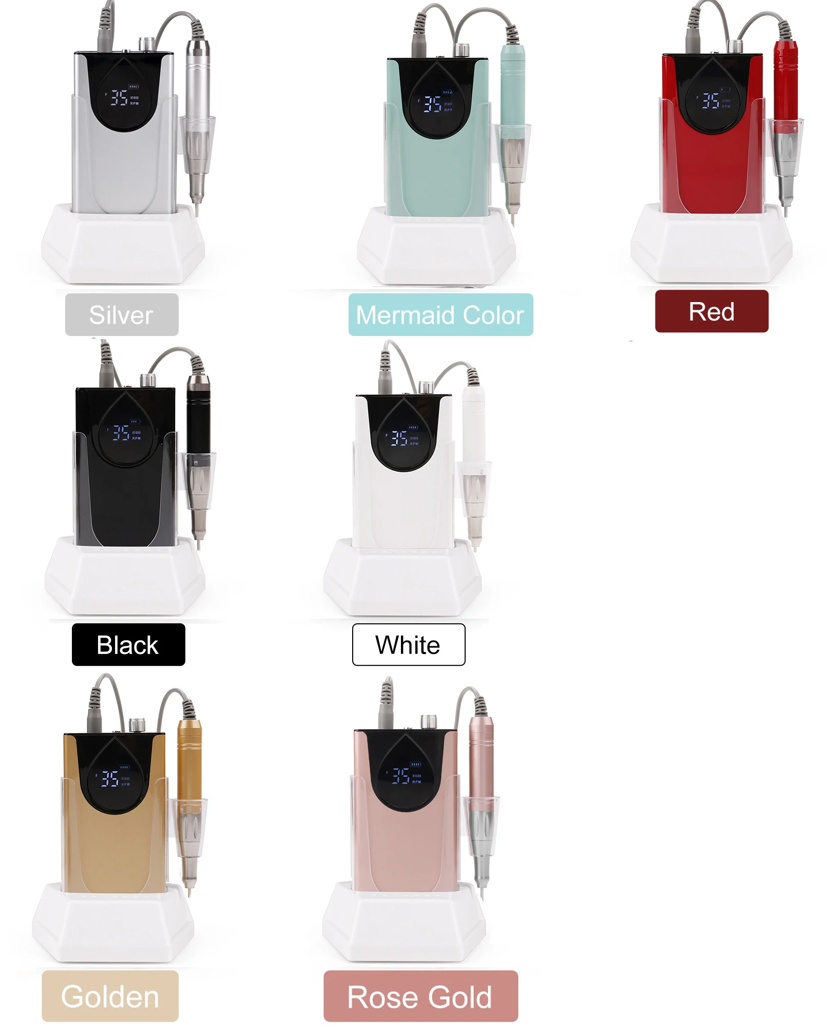Coreless Motor 35000RPM Portable 65W Nail Drill Machine Manicure Polishing Rechargeable Battery Cordless 35K Powerful with Base 3