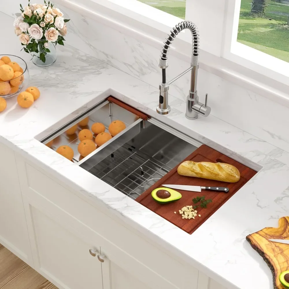 NEW-32 Inch Undermount Sink Stainless Steel Undermount Kitchen Sinks Workstation Single Bowl 16 Gauge Under Counter Kitchen Sink