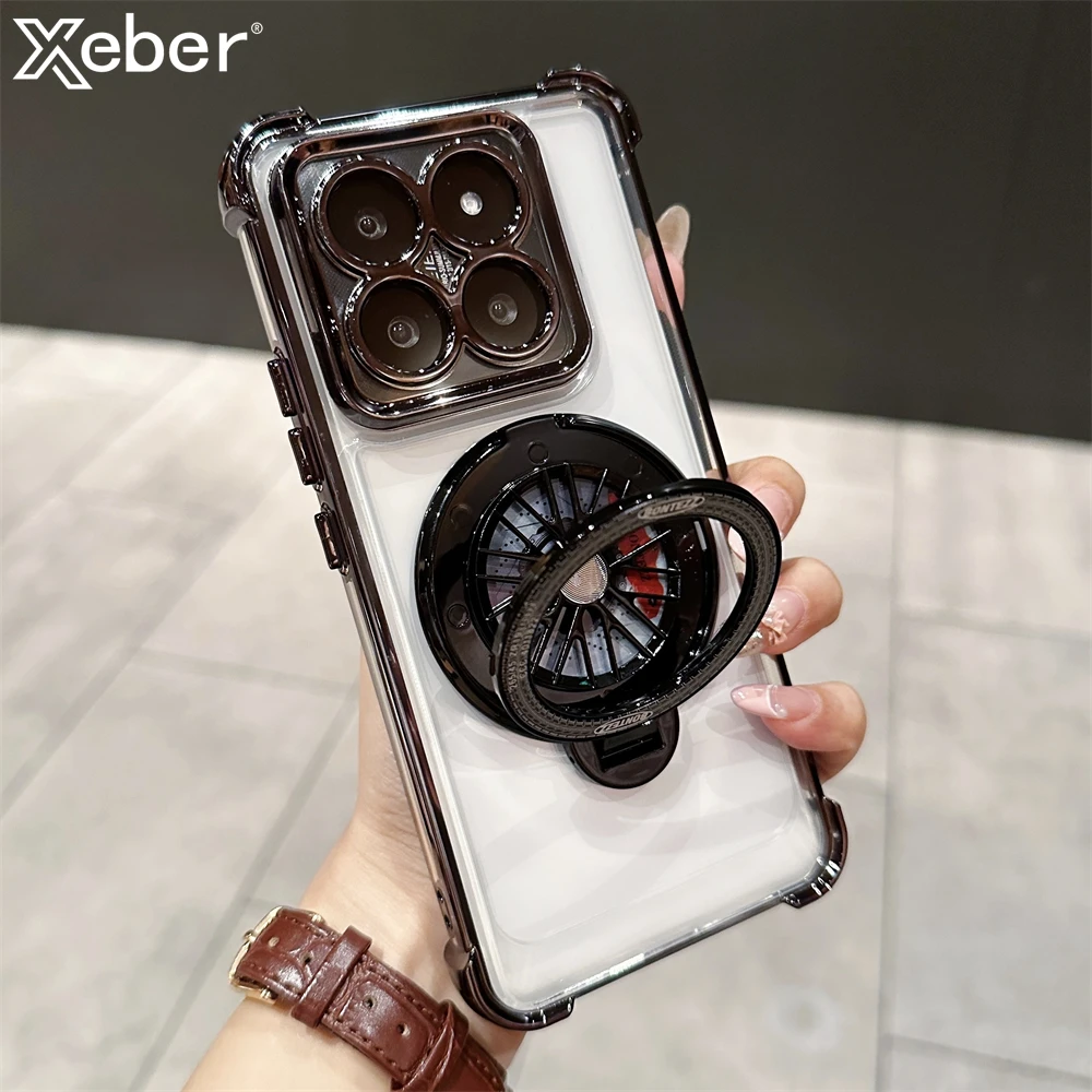 Luxury Plating Magnetic Shockproof Phone Case with Stand and Glass Lens Protection