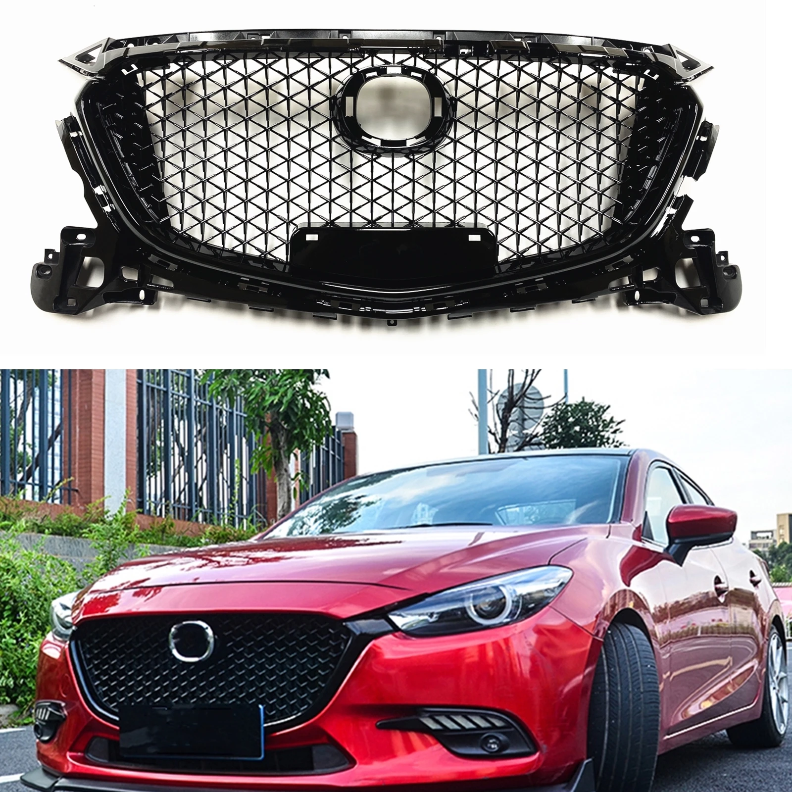 

Front Grille Racing Grills For Mazda 3 Axela 2017-2018 Honeycomb Style Glossy Black Car Upper Bumper Intake Hood Cover Mesh Grid