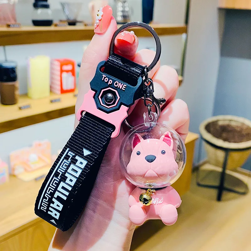 Creative Space Law Bucket Dog Keychain Cute Cartoon Trend Car Key Chain  French Bulldog Bag Charm Pendant Exquisite Accessory