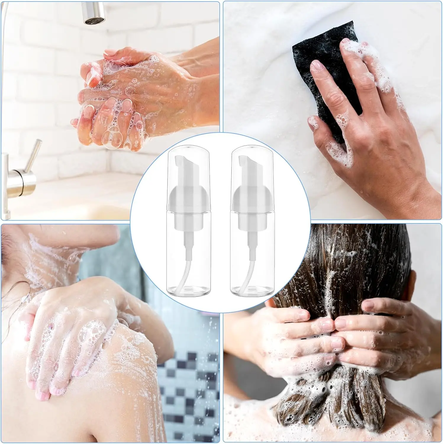 Plastic Foam Pump Bottle 2Pcs 30ml 50ml 60ml 100ml Plastic Foam Pump Bottle Empty Face Eyelashes Cosmetic Bottle Cleaner Soap Dispenser Foam