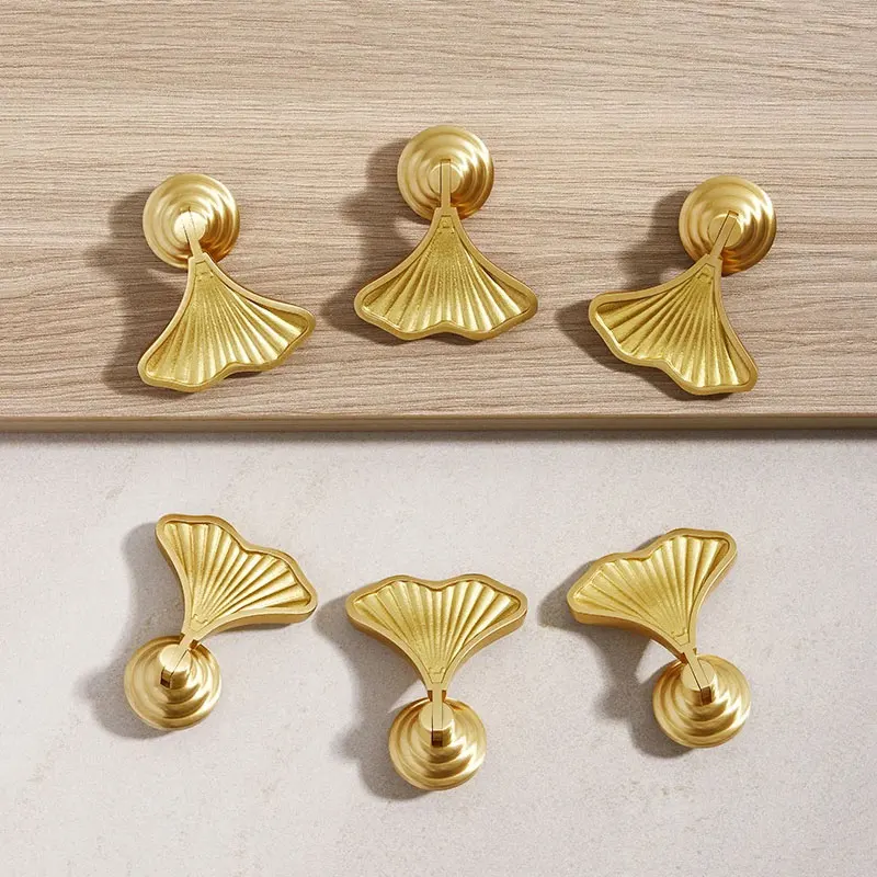

Solid Brass Cabinet Pulls Handles Ginkgo Leaf Shape Knobs for Drawer Dresser Home Decor Gold Pull Handle Furniture Hardware