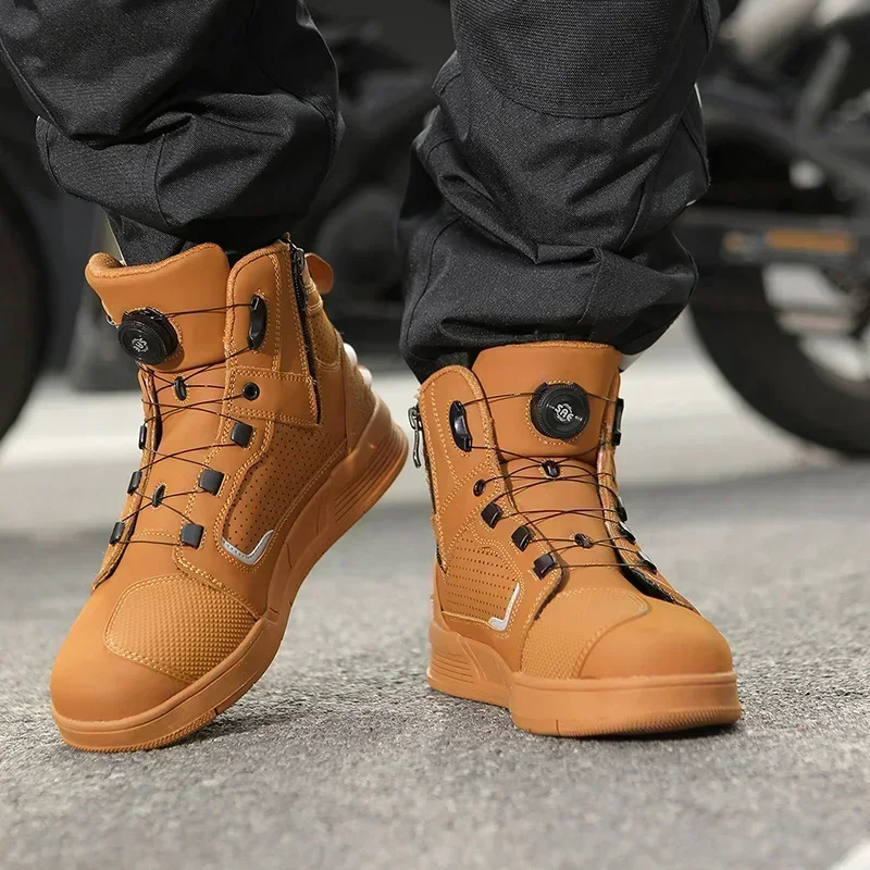 Men Motorcycle Microfiber Leather Ankle Boots Street Motorbike Racing Shoes Motocross Biker Chopper Cruiser Touring Ankle Boots motorcycle shoes mens shoes motorcycle boots