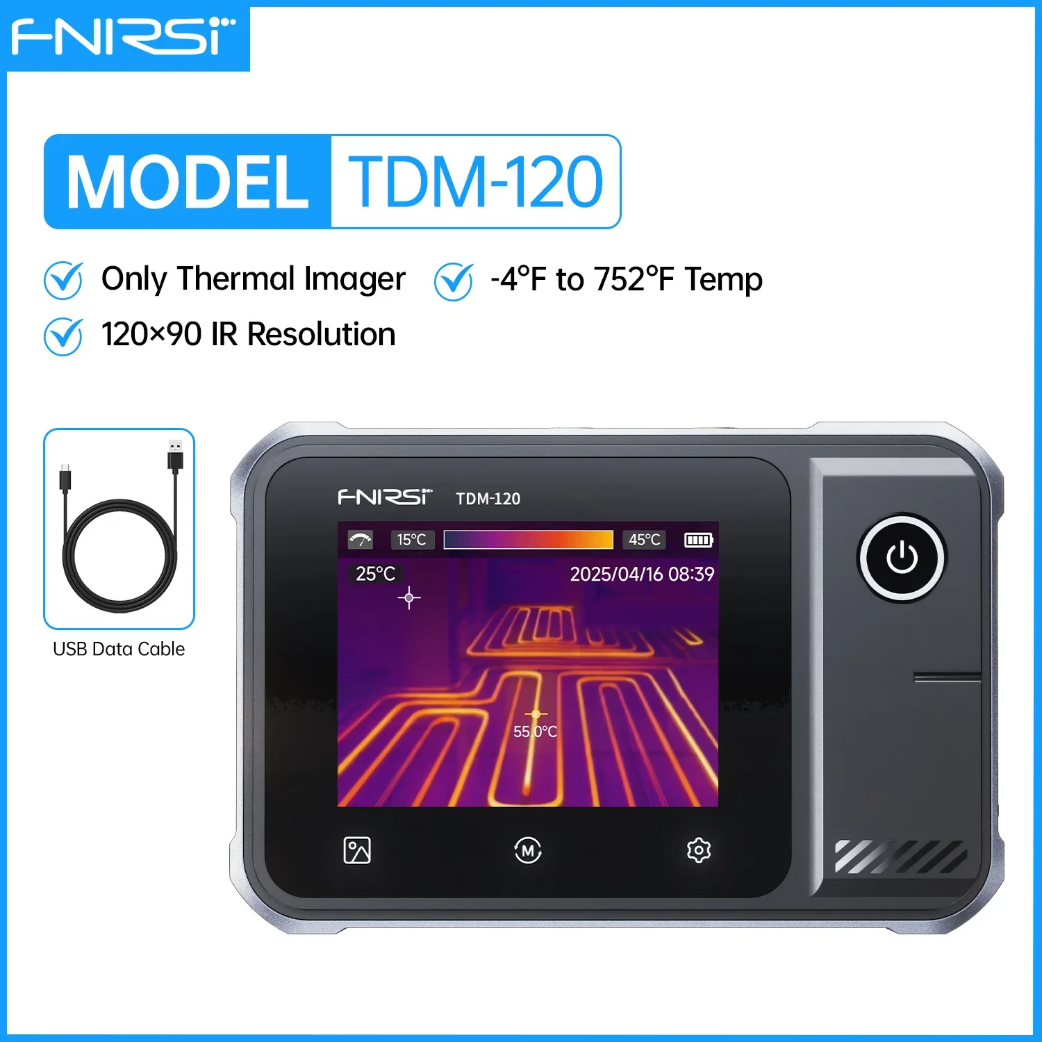 FNIRSI TDM-120P 멀티미터 열화상 적외선 카메라 테스터 AC 750V/DC 1000V 저항 정전용량 120x90 IR