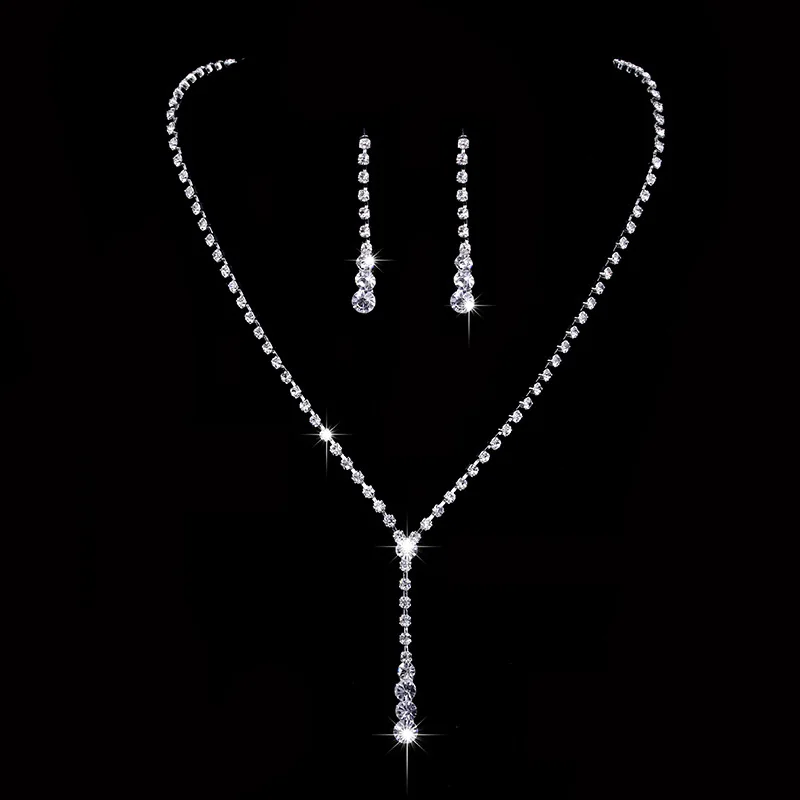 Classic Fashion Banquet Wedding Jewelry Set for Women Charm Tassel Crystal Zircon Necklace Earrings Set of 2 Anniversary Gift bridal jewelry sets
