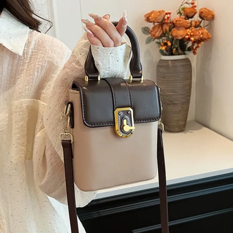JIAERDI Vintage Metal Buckle Handbag Women Patchwork Square Leather Shoulder Bags Ladies Premium Fashion Versatile Crossbody Bag