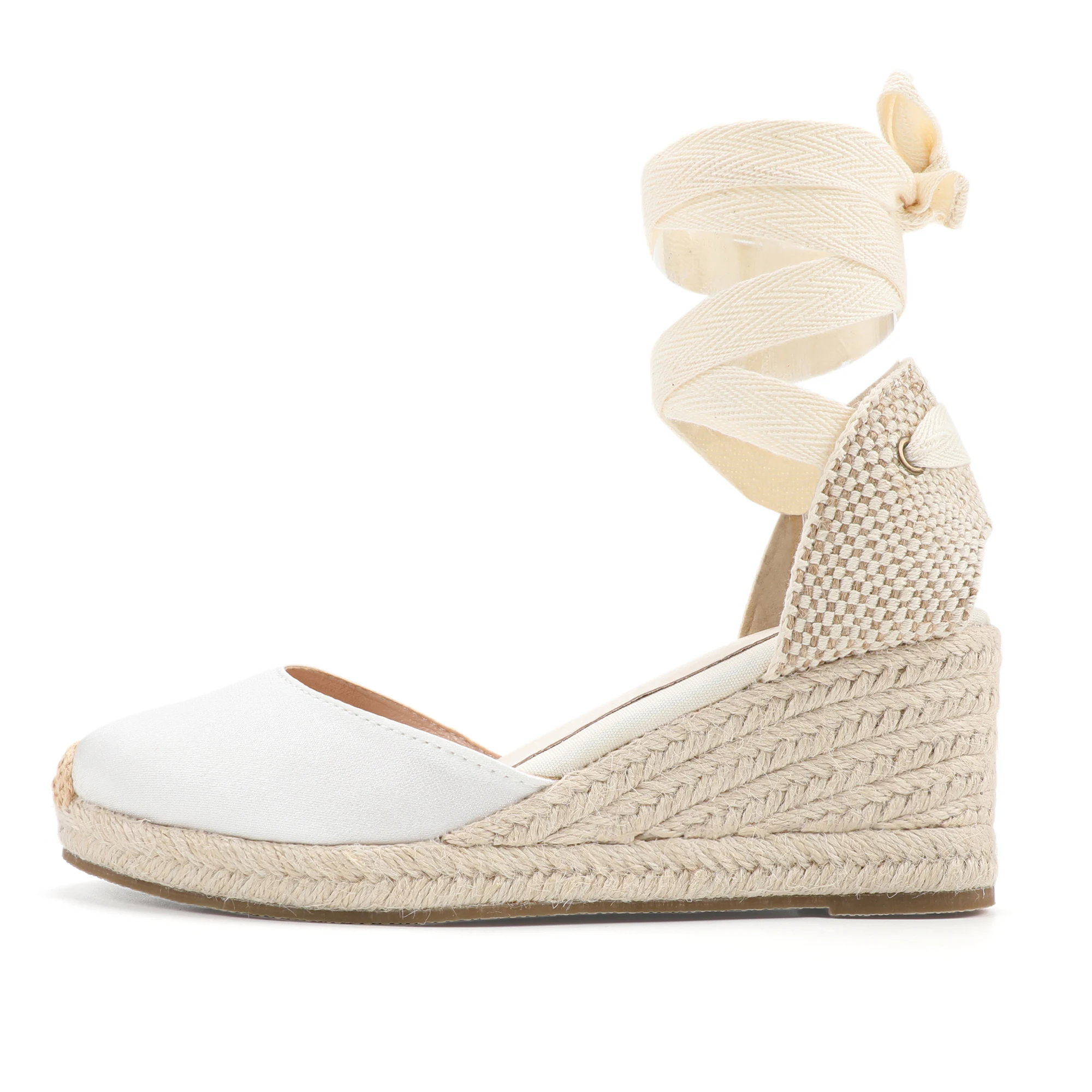 Sandalias De Tacón Abierto Para Mujer, Con Cordones Y Plataforma, Con Correa Al Tobillo, Blanco (Blanco), 37.5 EU