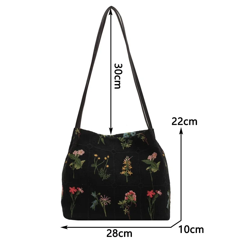 Large-capacity Embroidered Tote Bag Women Summer Trendy Cloth Bag Niche Embroidery Shoulder Bag Texture Bucket Bags Canvas Bags