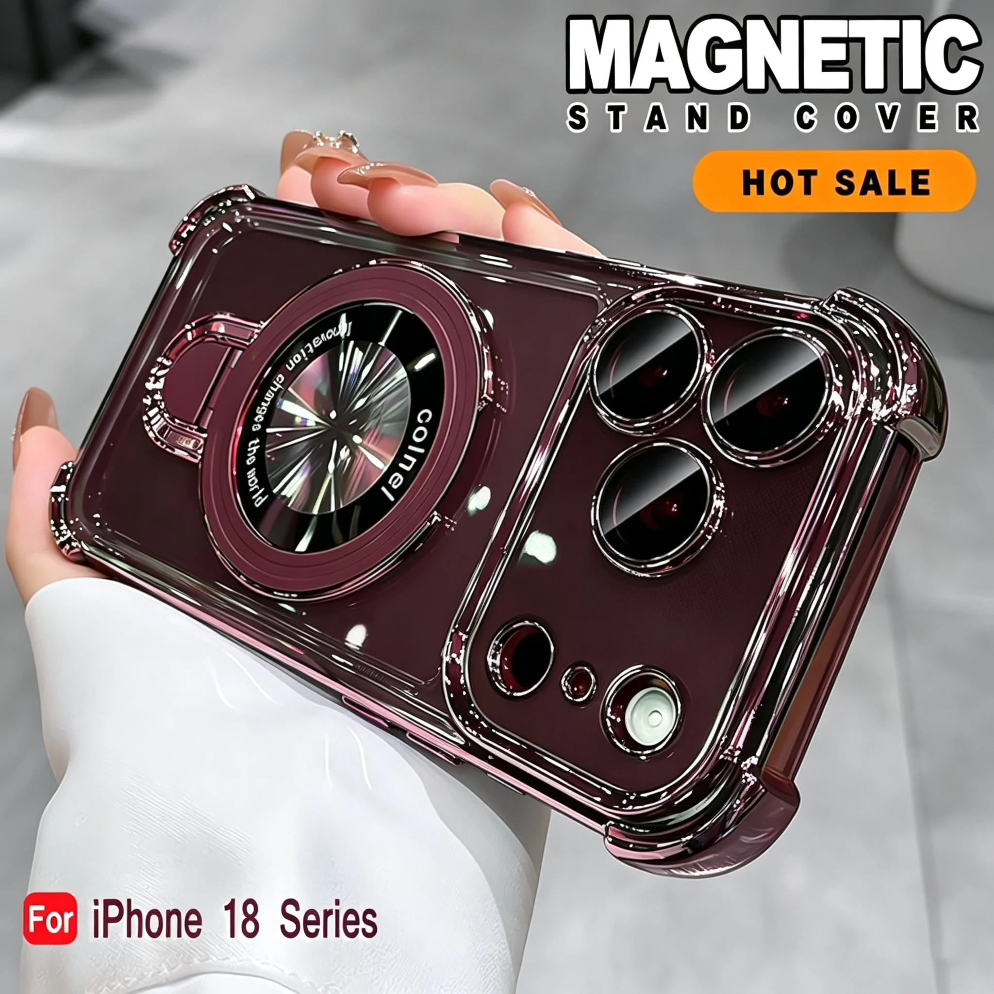 Enhanced Transparent Phone Cover with Plating Ring Holder and Wireless Charging Compatibility