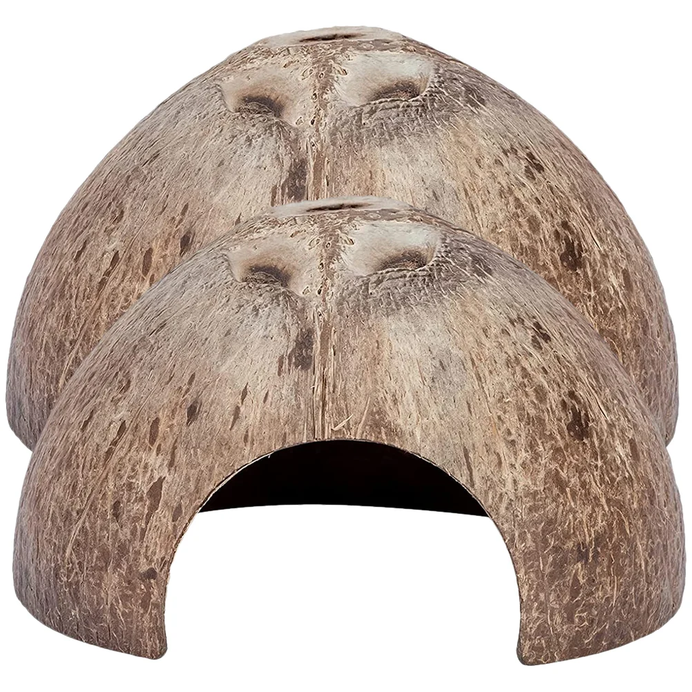 

2 Pcs Coconut Hideout House Home Decor Resin Reptile Cave Pet Accessories Shell Hermit Crab Shells Tank