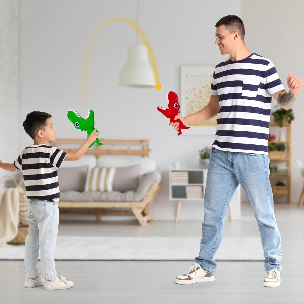 Dinosaur Pop and Catch Toys, Shark Outdoor Games with 2 Catch Cup Launchers and 5 Balls, Press Trigger to Pop - Games for Kids