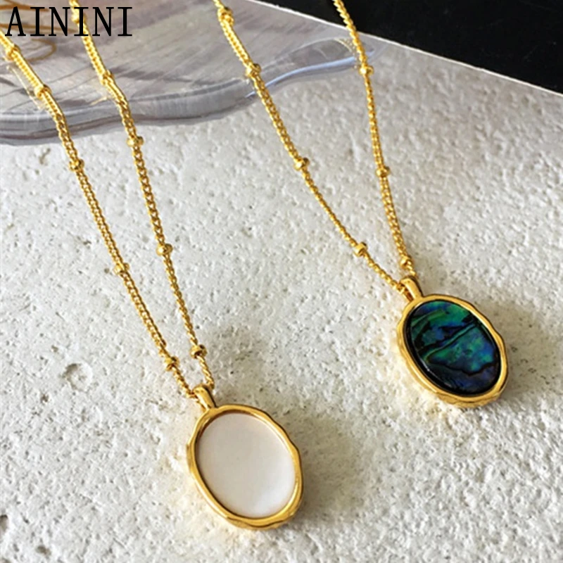 Modern Jewelry Oval Pendant Necklace Hot Sale Simply Design High Quality Brass Chain Golden Color For Women Girl Gift | Украшения и
