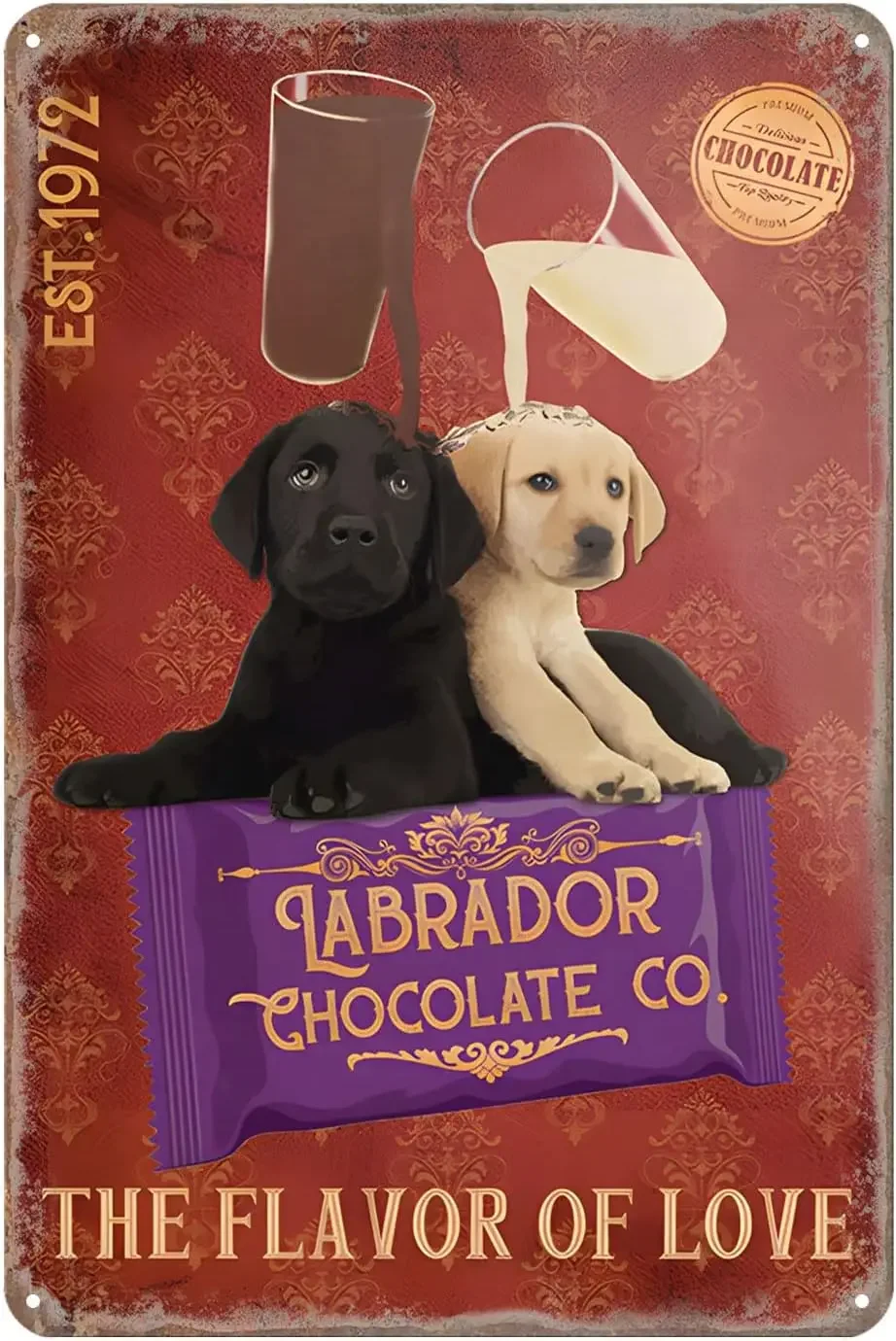 Vintage Metal Sign Labrador Retriever Dog Chocolate The Flavor Of Love Funny Retro Tin Sign Home Kitchen Bar Farmhouse