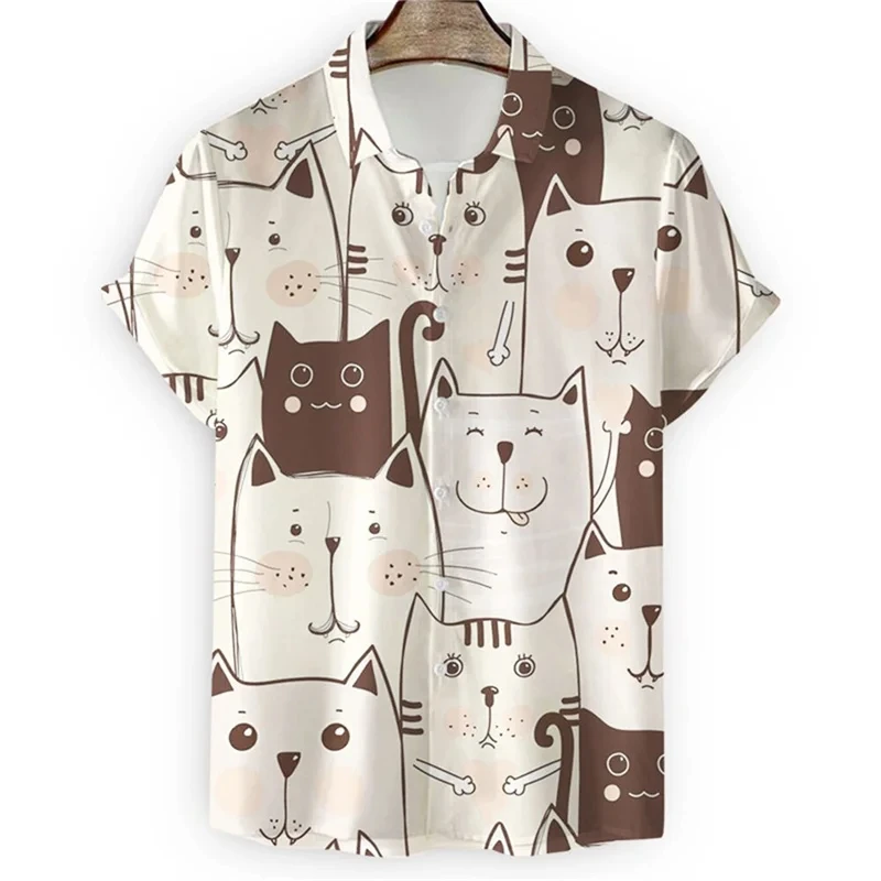 thumbnail image 1 of Camisa con estampado de gato en 3D para hombre, camisa hawaiana holgada de manga corta con botones, ropa de playa para vacaciones, ropa para niños, 1 of 5