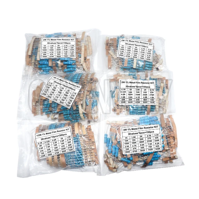 1/2W 1W 2W 3W Resistance 1% Metal Film Resistor Assortment Kit Set 30values 1R~750R 1K~820K Ohm