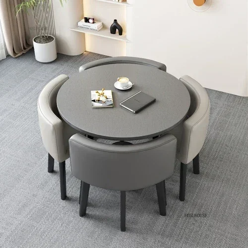 Conjunto de mesas de jantar redondas nórdicas, móveis para sala de jantar, cozinha, conjunto de mesa de jantar com 4 cadeiras, luz para casa, mesas centrais de luxo 20