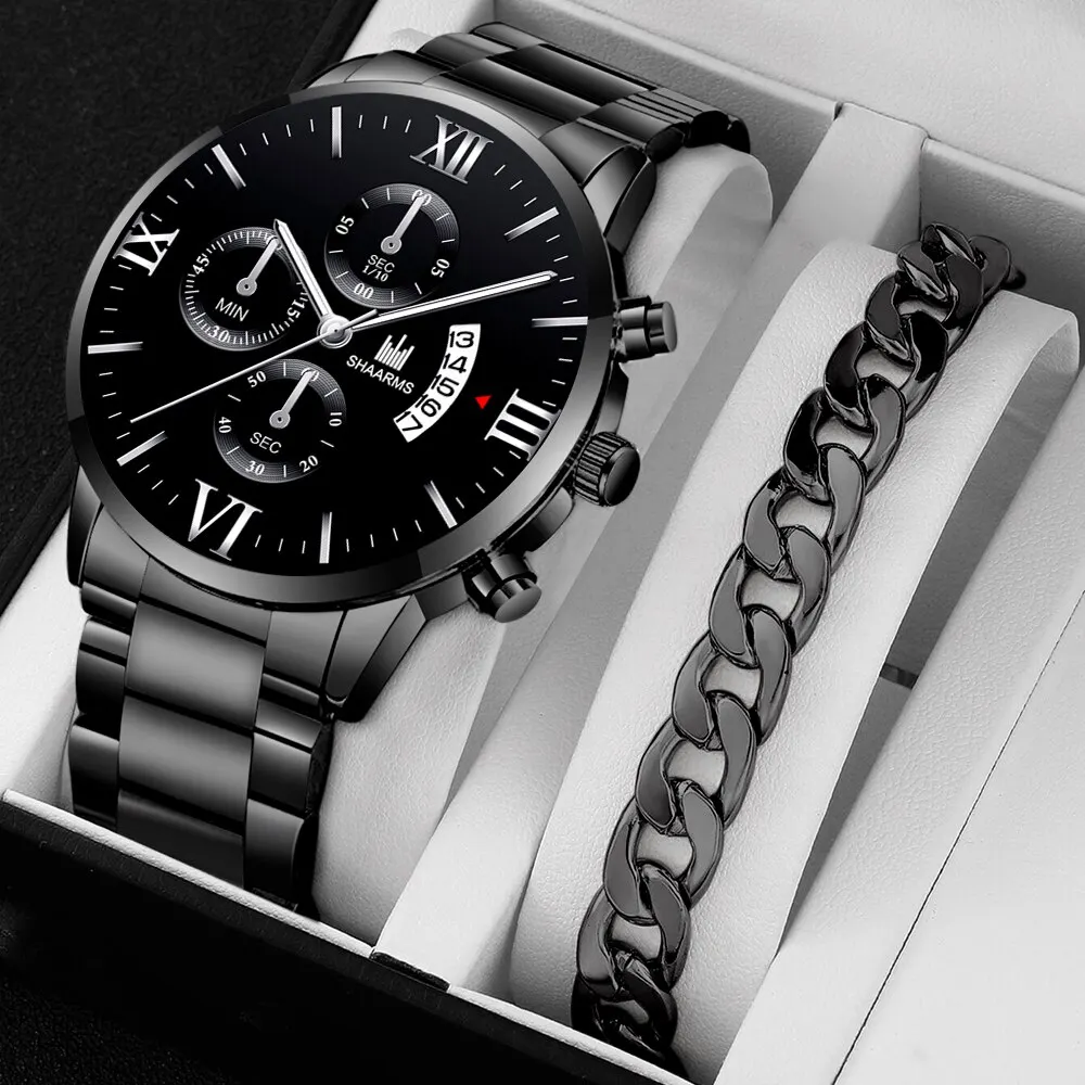 Quartz Watch Men's Fashion Business Stainless Steel Belt Three Eye Six Pin Calendar