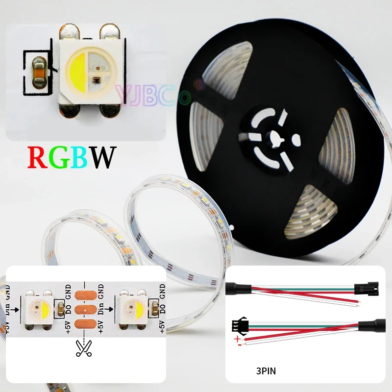 

Addressable RGBW RGBWW 4 in 1 LED Strip 30/60/144 leds/m SMD 5050 RGB White SK6812 smart Light pixle IC Lamp Tape 5V IP30/65/67