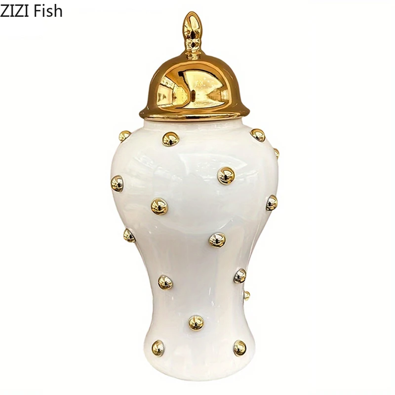 Golden Bubble Ball Decorative General Tank Porcelain Ginger Jar Gold-plated Flower Vase Dresser Table Jewelry Cosmetic Container 3