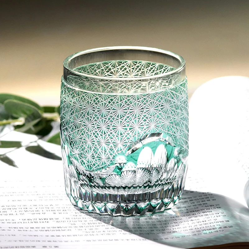 

Design By KAGAMI Japan Edo Kiriko Whiskey Rock Glass Hand Cut Chrysanthemum Pattern Liquor Cup Crystal Wine Glasses Drinkware