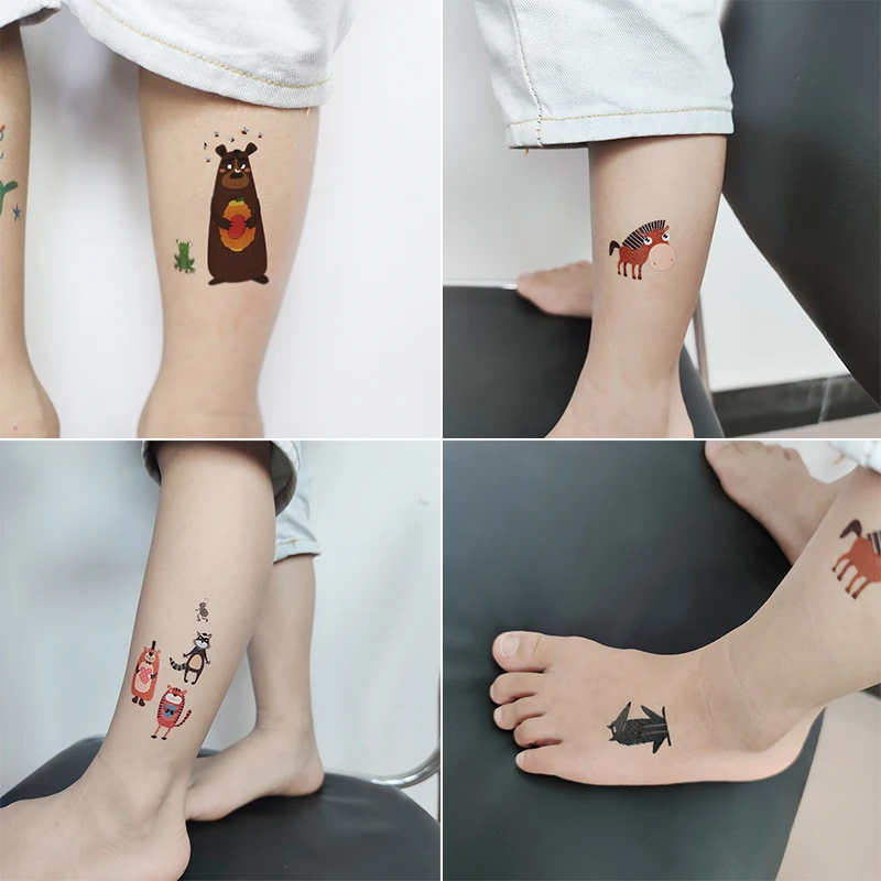 Tatuaje de dibujos animados para niños y niñas, pegatina de tatuaje de  animales falsos, tatuajes temporales impermeables, tatuajes artísticos para  mano y brazo, 10 piezas - AliExpress