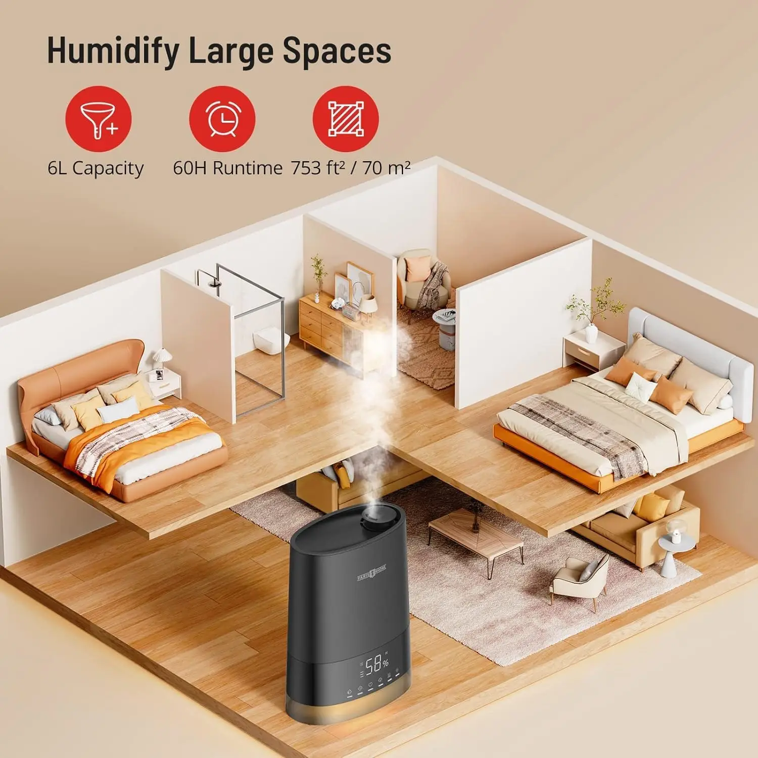 Ultrasonic Cool and Warm Mist Humidifiers for Home Bedroom,Top Fill Air Humidifier