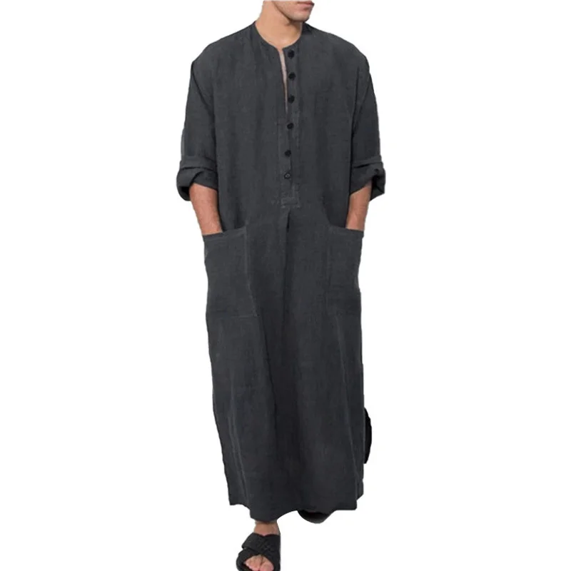 Muslim Fashion Linen Kaftan Middle East Abaya Saudi Arabic Pakistan Thobe Long Robe Gown Jubba Ramadan Men Islamic Clothing 5XL