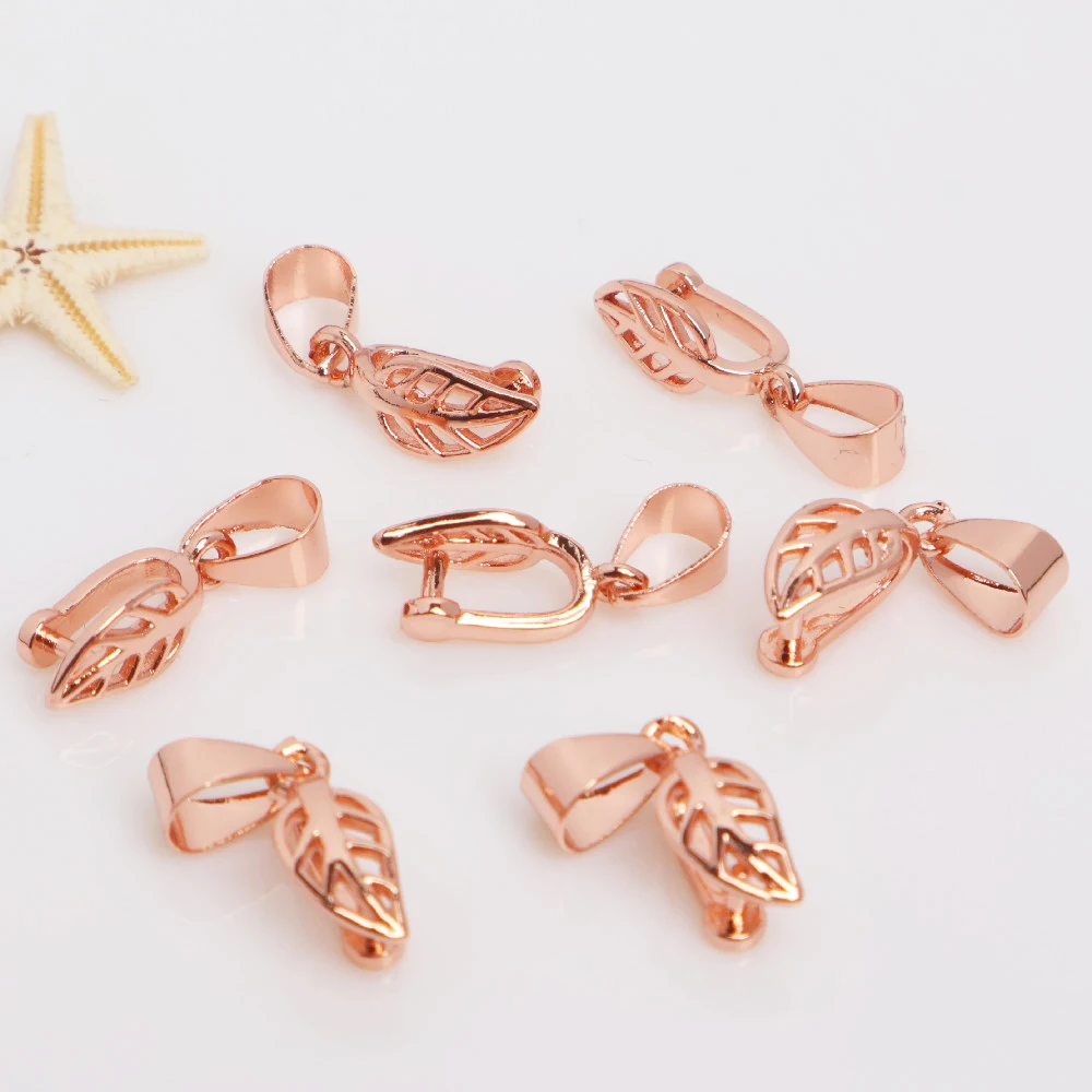 5 Stück 18K vergoldete Messing-Hohlblatt-Klemmhalterungen, Anhänger-Verbinder für DIY-Schmuckherstellung von Halsketten – Detail 7