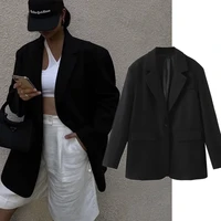 Maxdutti Vintage Blazers Women Loose Suits Jacket Women Tops Minimalism Black Blazers 1