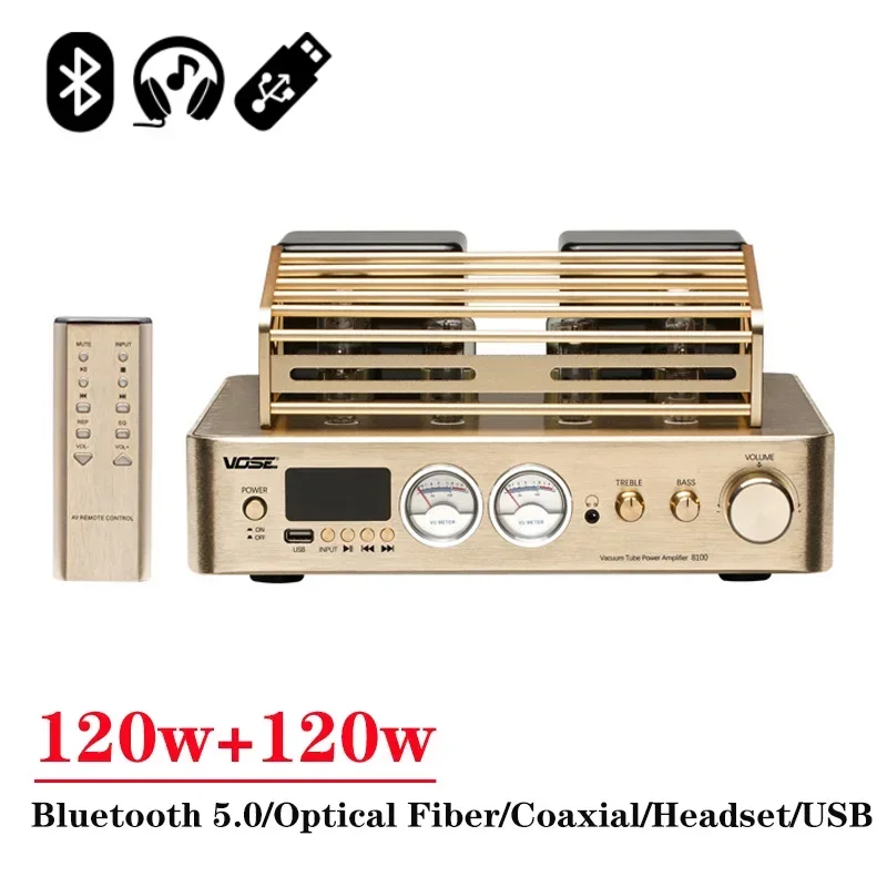 

200w*2 6j1 Vacuum Tube Amplifier Headphone Amplifier Bluetooth 5.0 Vu Meter Usb Fiber Coaxial Balanced XLR Subwoofer Amp Audio