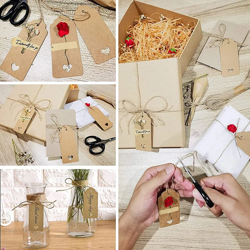 Thank You Cards 50 Pieces Blank Kraft Paper Tags with Jute Ropes New Year Christmas Party Gift Thank You Cards Wedding Bags Package