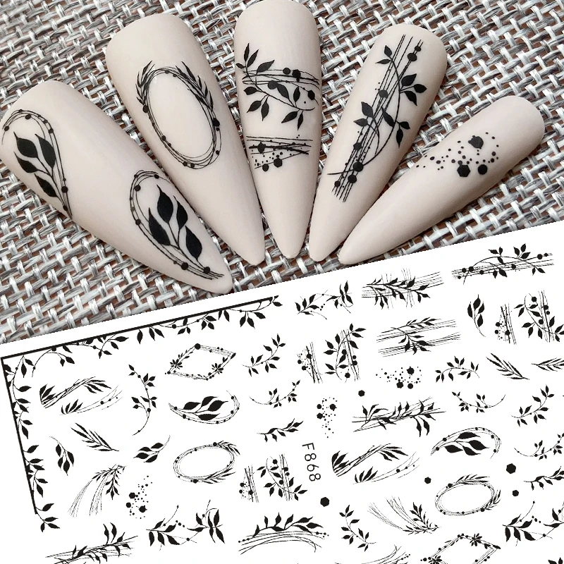 

New 3D Nail Sticker Art Sliders Black Line Leaf Stickers for Nails Manicure Decals Decoraciones Accessories