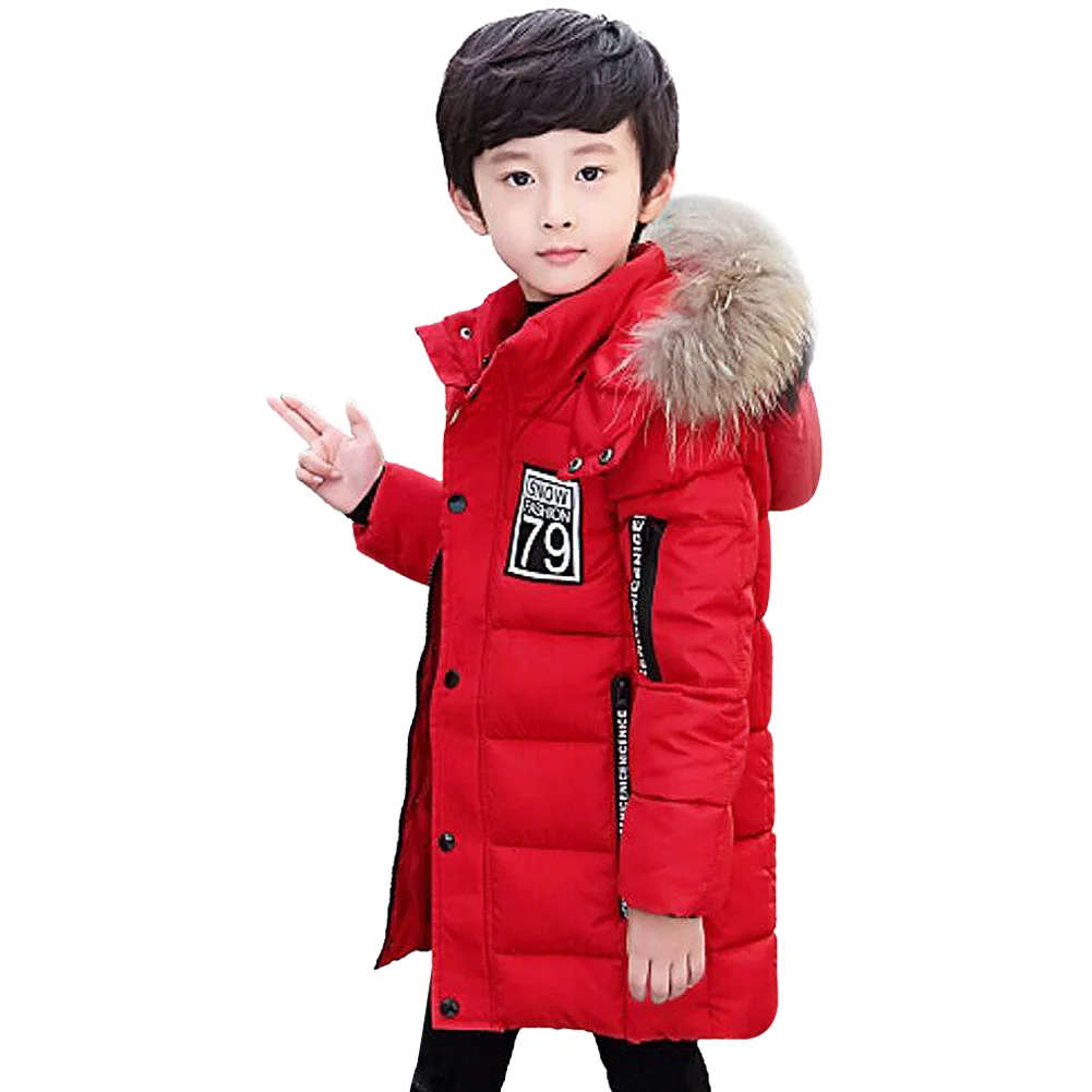 

Boys Down Cotton Coat Thick Warm Fur Hooded Winter Jacket for Ourdoor Sports Skiing Suits with Full Zipper Teenager Parka