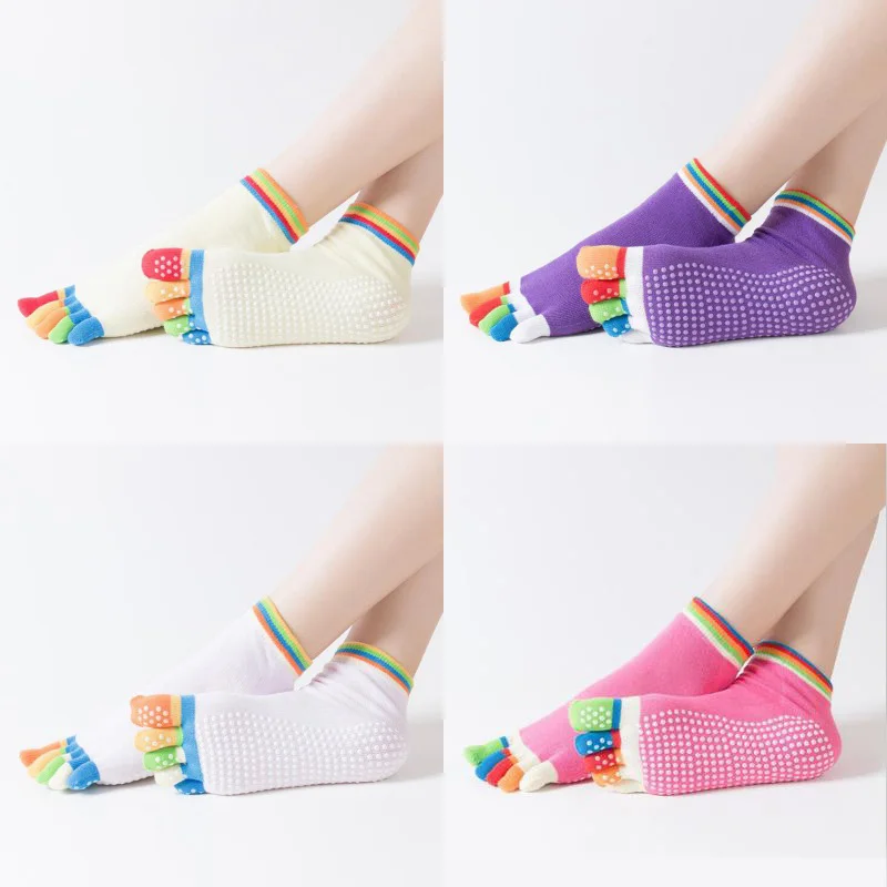 Women Sports Yoga Socks Anti-slip Five Fingers Silicone Non-slip 5 Toe Socks Ballet Gym Fitness Sports Cotton