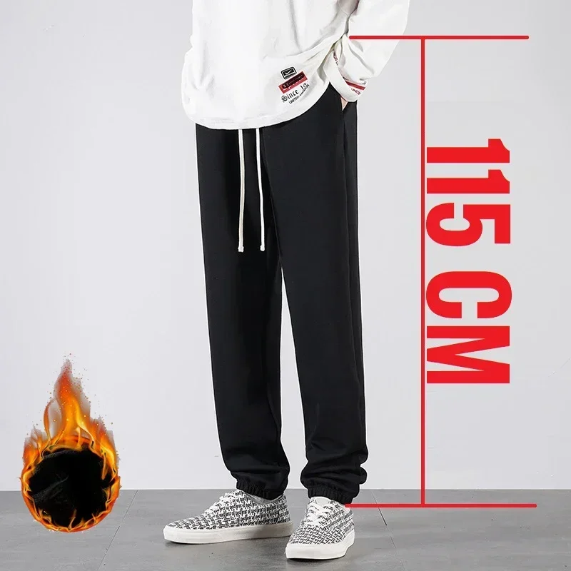 Sport Jogging Trousers Fleece Sweatpants Men Big Tall Extra Long Length Winter Cotton Stretch Elastic Waist