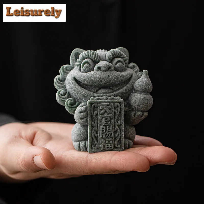Green Sandstone Feng Shui Master Tea Pet Antique Fish Tank Landscaping Tea Figurine Play Toys Tea Statue Ornaments Supplies Gift