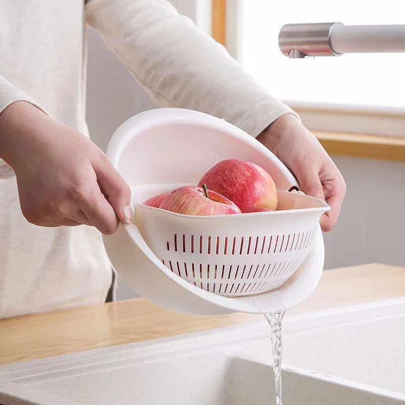 Kitchen Silicone Double Drain Basket Bowl Washing Storage Strainers Bowls Drainer Vegetable Cleaning Colander Tool |