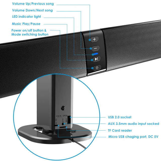 Soundage  Wireless Bluetooth Speaker  Stereo Sound Home Theater System Soundbar Adjustable Subwoofer Loudspeaker for TV/PC 3