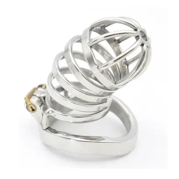 2022 New Male Stainless Steel Cock Cage Penis Ring Chastity Device Catheter with Stealth New Lock Adult Belt Sex Toy 3