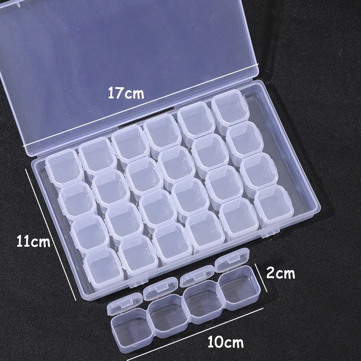 28 Grid Nail Diamond Box Plastic Empty Box Mini Detachable Decoration Pearl Small Rivet Semi Transparent Storage