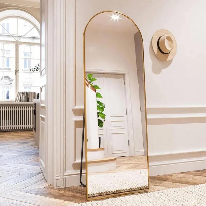 

64"x21" Arched Full Length Mirror Free Standing Leaning Mirror Hanging Mounted Mirror Aluminum Frame