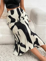 Dressy Casual Graphic Print Pleated Long Skirts Women Autumn Fashion Elastic High Waist Geometry Midi Skirt Streetwear - Image 5