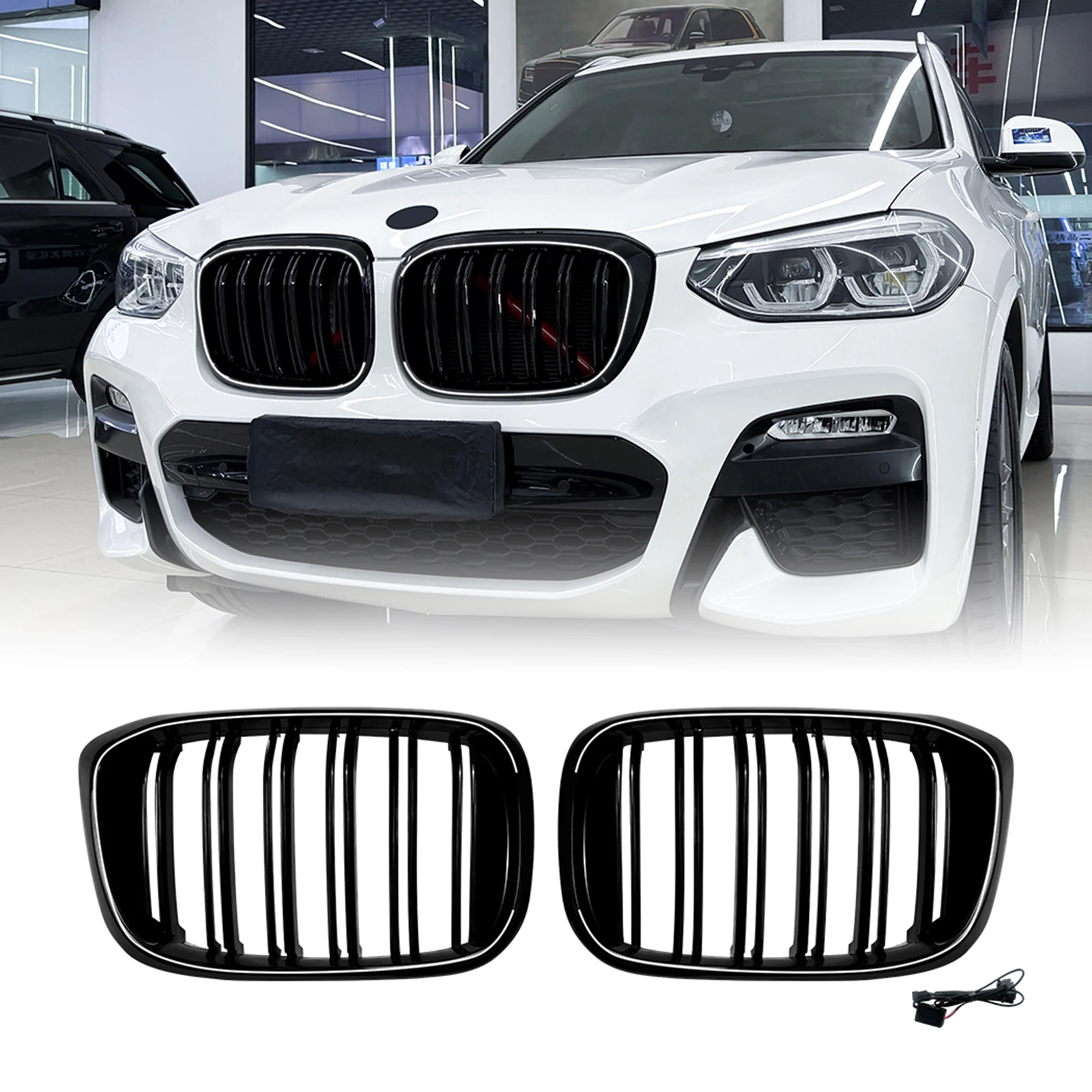 BMW X3 G01 2018-2021 X4 G02 2019-2021 프론트 키드니 그릴 레이싱 그릴 올 블랙 어퍼 범퍼 후드 메쉬 그리드