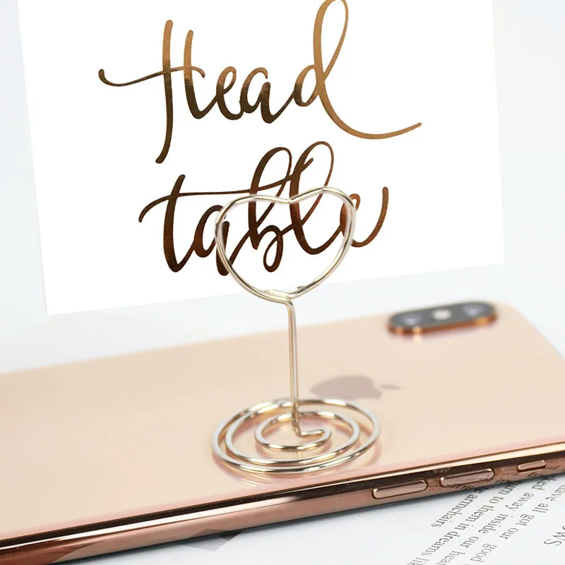 10/20Pcs Heart Round Shape Metal Card Holders Table Number Holders Photo Stands Memo Clip Party Supplies