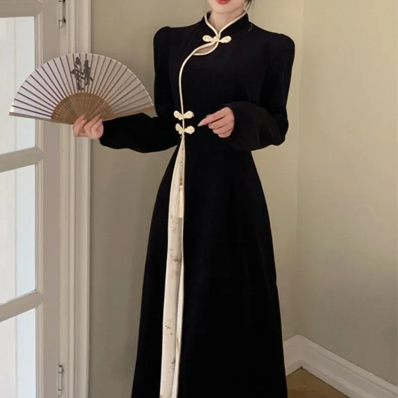 فستان صيني عتيق مقاس كبير أنيق من قماش الجاكار بأك...