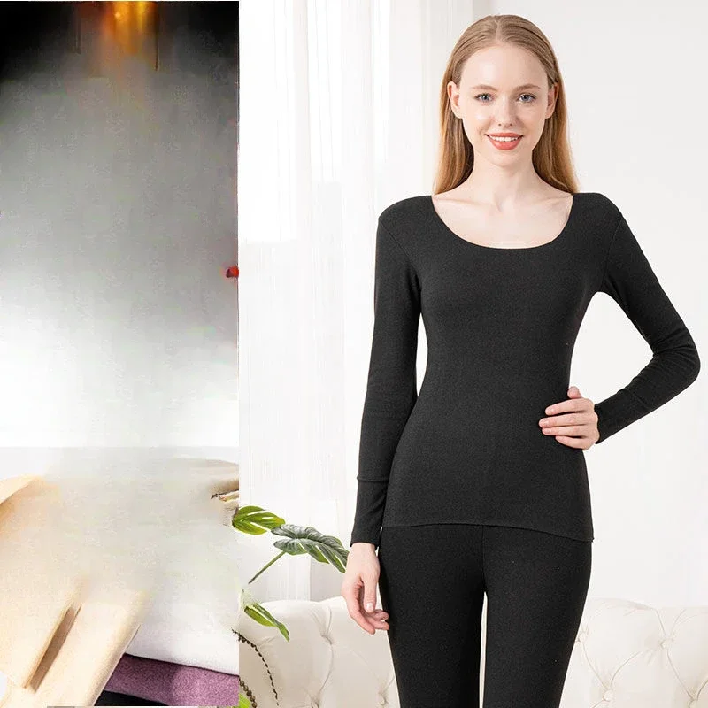 Women's Winter New 2 Piece Sets Female Slim Bottoming Tops + Trousers Warm Lingeries Ladies Solid Long Sleeve Suits H633